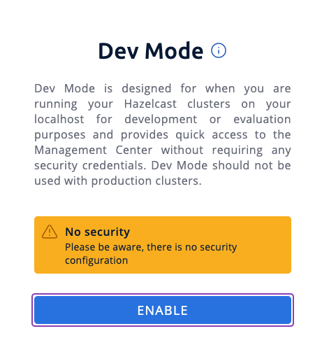 Enabling dev mode in Management center