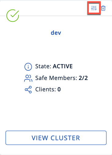 Configure icon above the name of a cluster called dev