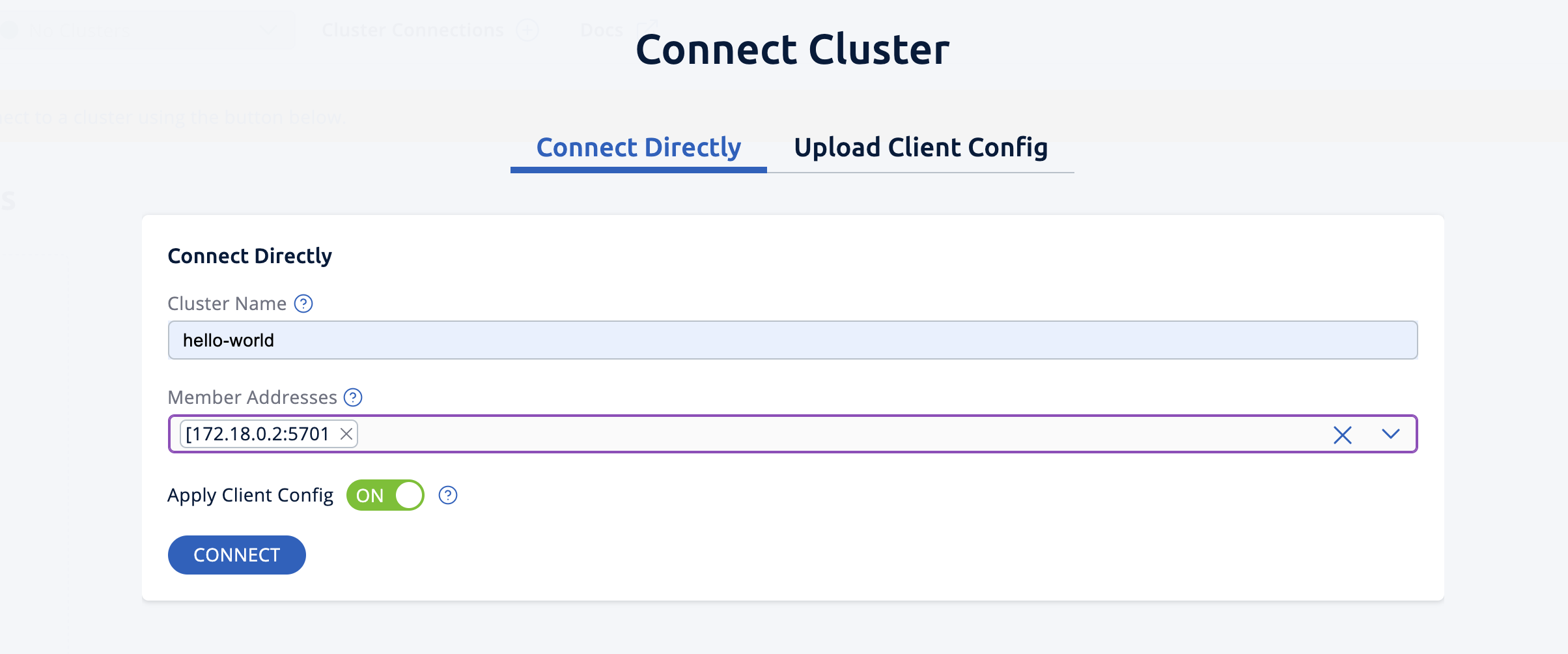 Connecting to the Hello World Cluster