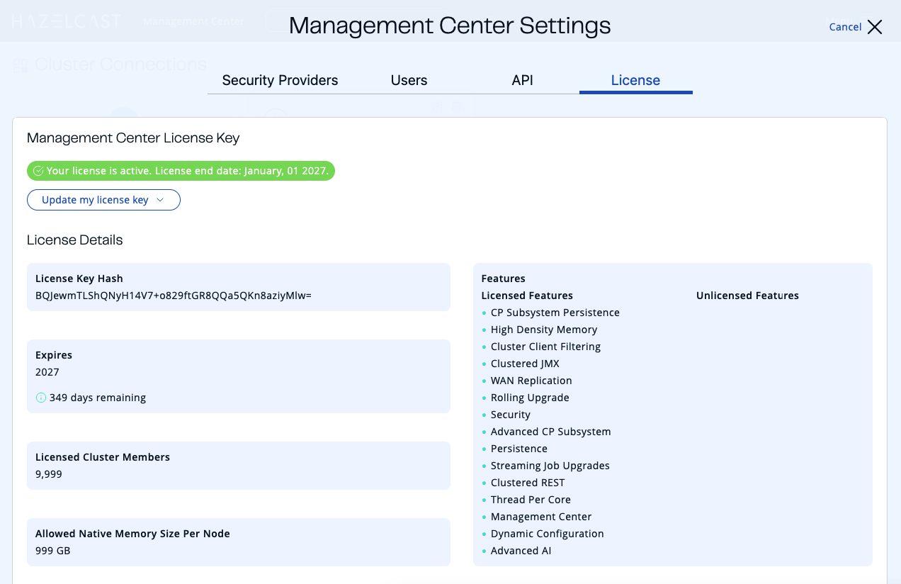 Management Center License Page