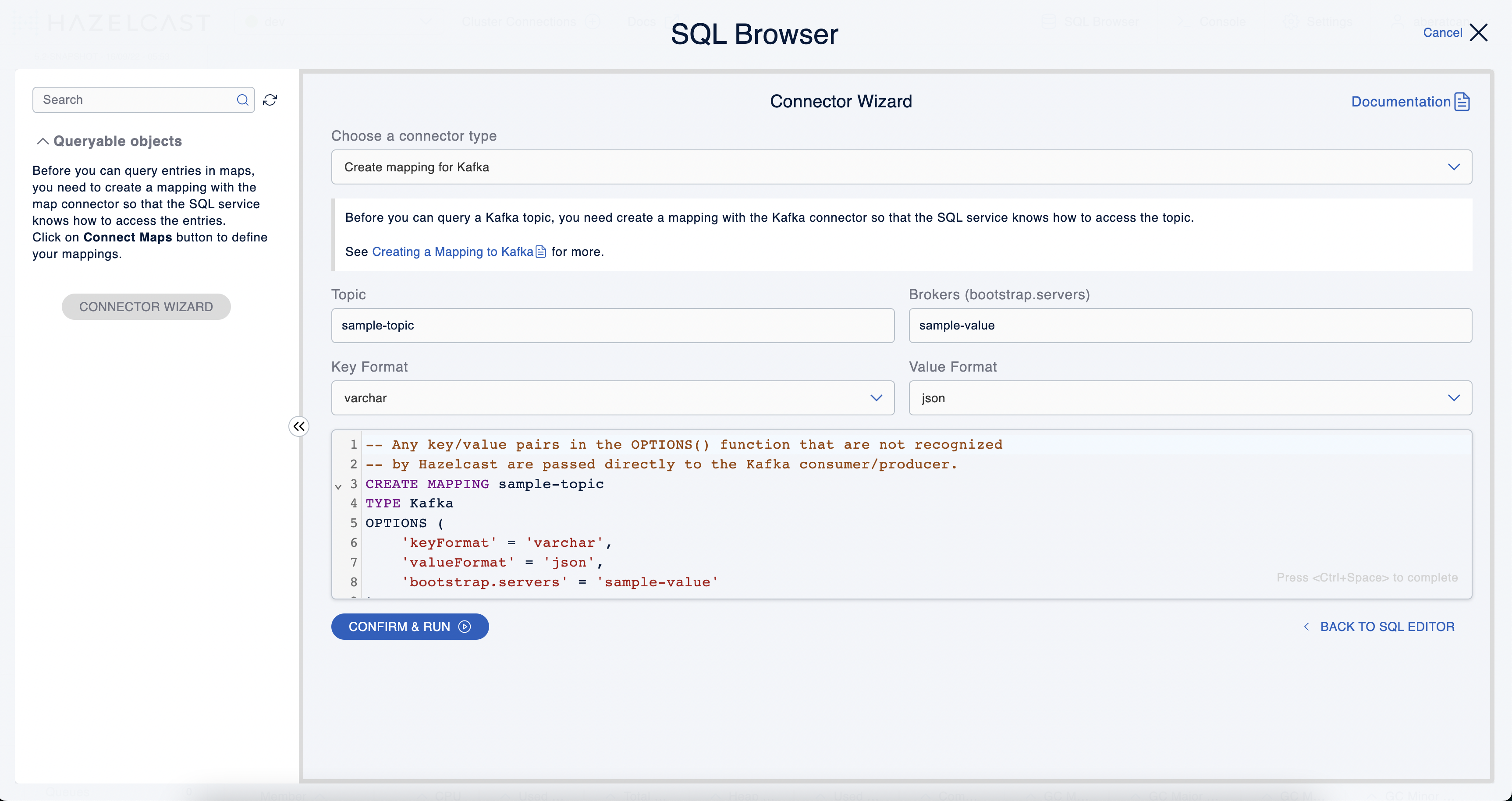 SQL Browser Connector Wizard Kafka