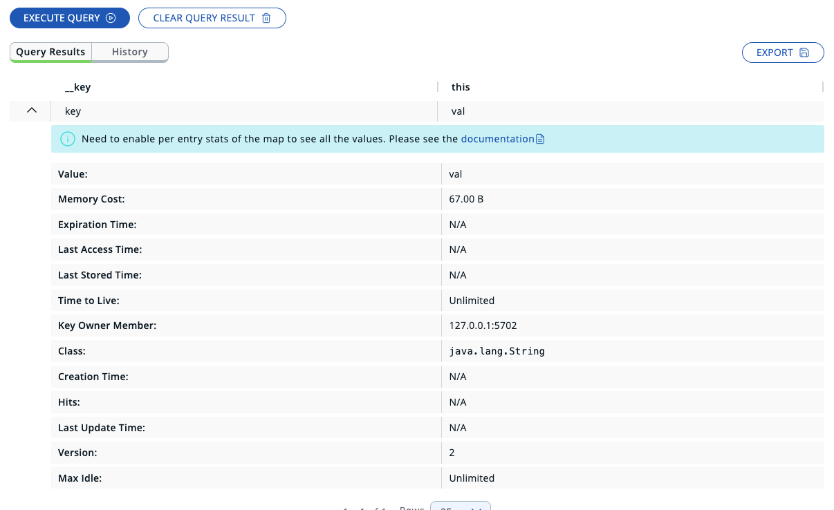 A list of query results with metadata view