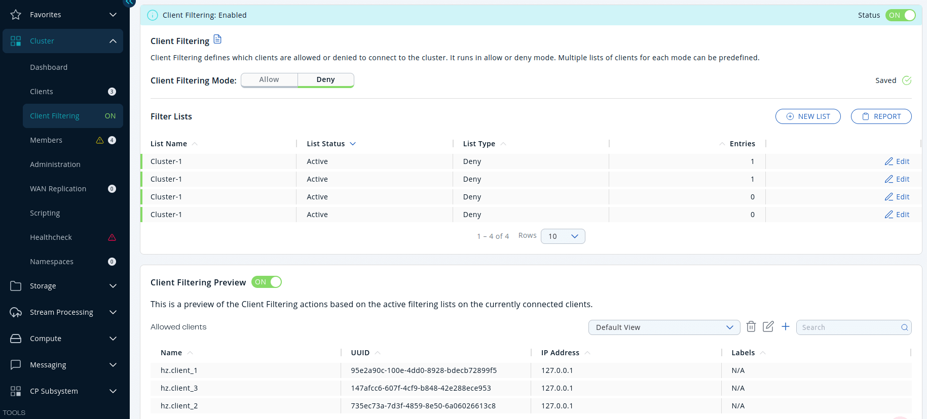 Client Filtering View