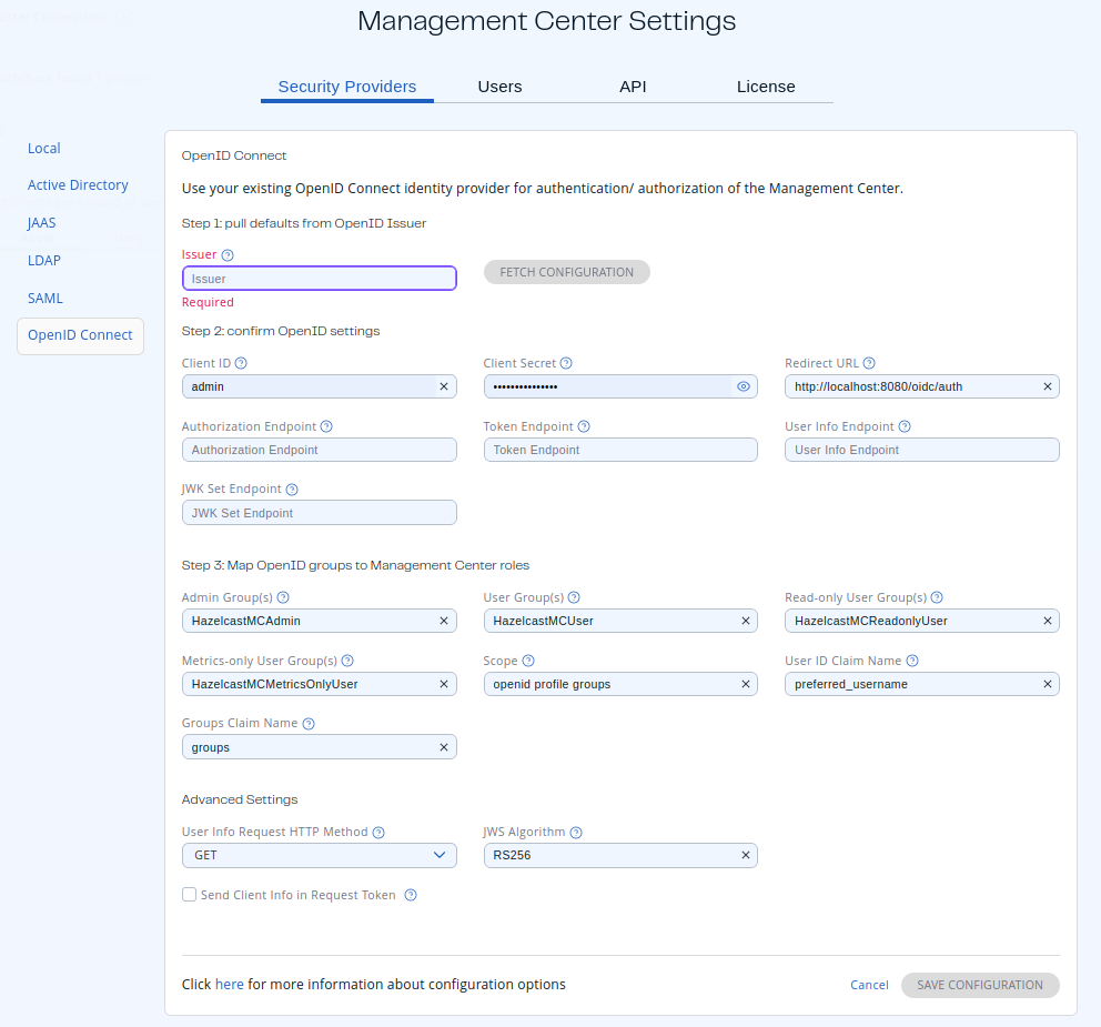 OpenID Connect Configuration