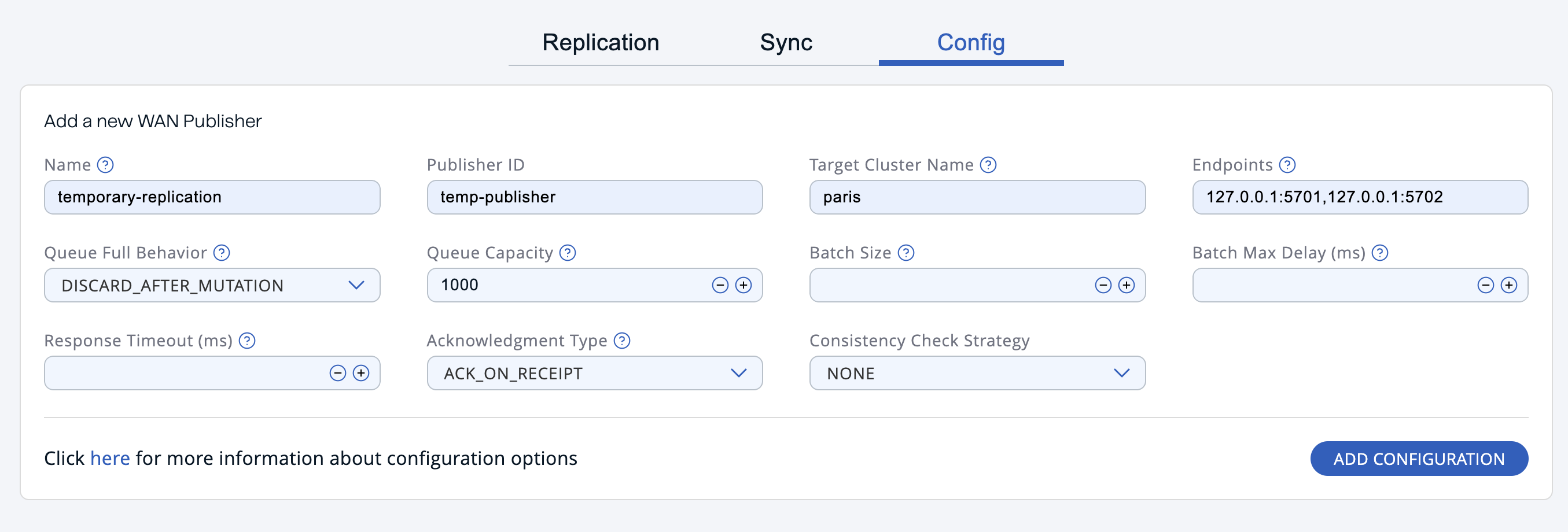 Add Temporary WAN Replication Configuration