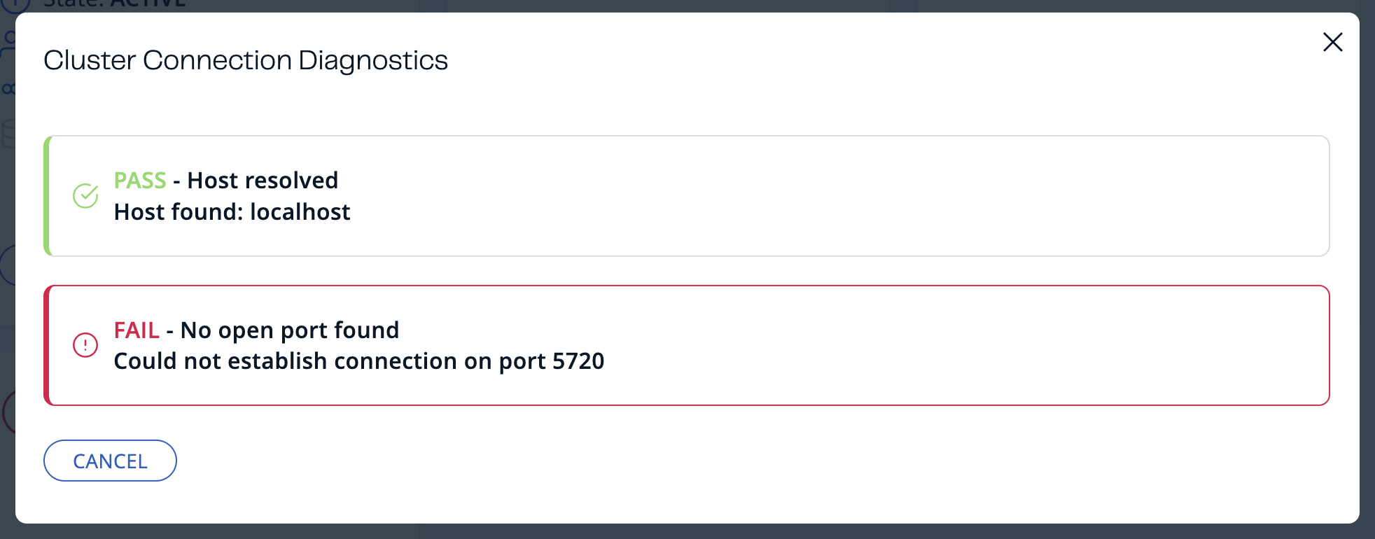 Cluster connection diagnosis result