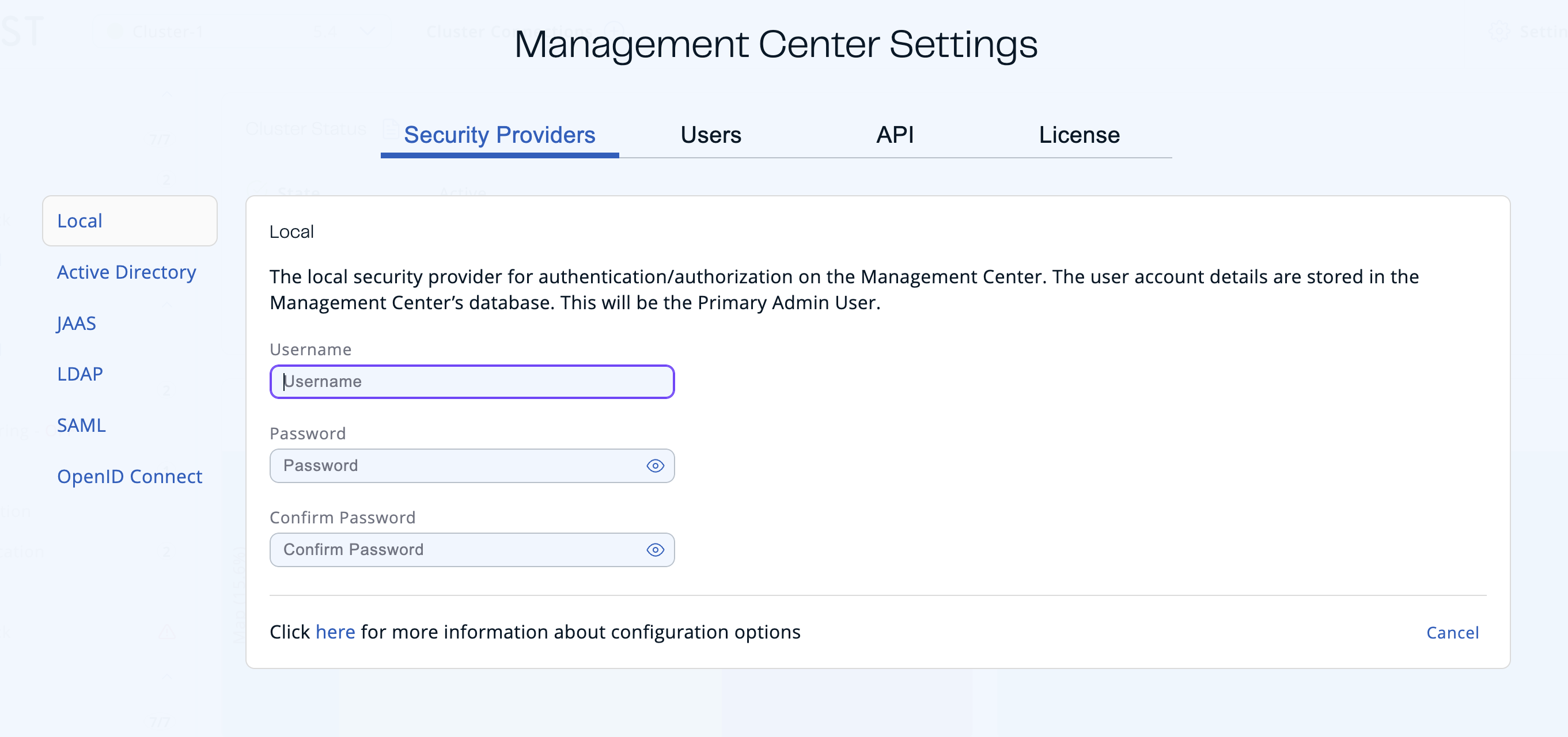 Security Providers tab in Management Center settings